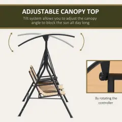 CAVINAS 2-Seat Patio Porch Swing,Hammock Swing Bench with Adjustable Canopy&Pivot Storage Table,Swing for Garden&Backyard,518LBS Capacity,Beige