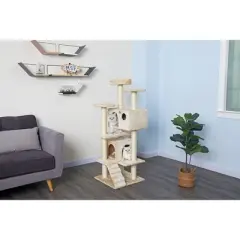 Go Pet Club 53" Beige Cat Tree Condo with Sisal Scratching Posts F2024 - Beige