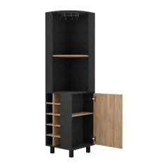 YOOCOZZ Corner Bar Single Door Cabinet Two Shelves, Ten Built-in Wine Rack, Two Interior Shelves - Black