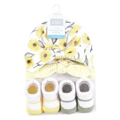 Hudson Baby Infant Girls Turban and Socks Set, Yellow Daisy, One Size