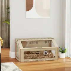 PawHut Hamster Cage Habitat with Acrylic Window & Openable Top, Small Animal Cage for Gerbil, Guinea Pig, Rat, 39" x 23" x 20", Oak