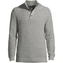 Lands' End Men's Cotton Blend Button Mock Neck Sweater