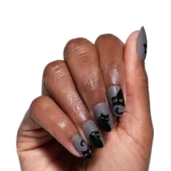 Olive & June Press-On Fake Nails - M Oval - Matte Black Cats - 42ct