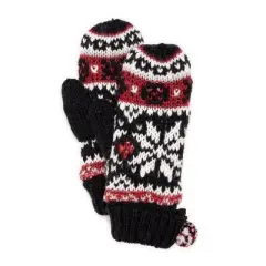 MUK LUKS Women's Icelandic Patterned Mitten, OS, Classic Ebony