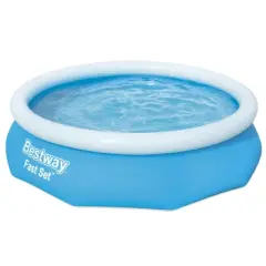 Bestway 10 Foot x 30 Inch Fast Set Inflatable Ring Round Above Ground Swimming Pool with Filter Pump, Cartridge, and Durable Cover with Ropes