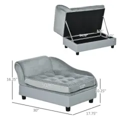 Gulches PawHut Luxury Fancy Dog Couch Bed for Small Dogs with Hidden Storag Soft 3" Foam, Gray