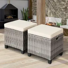 Costway 2PCS Patio Rattan Cushioned Ottoman Seat  Foot Rest Table