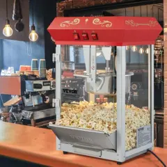 VEVOR Popcorn Maker, 850W Popcorn Popper Machine, 8 Oz Kettle Makes 48 Cups per Batch, Countertop Popcorn Maker with Tempered Glass, Includes 4 Scoops