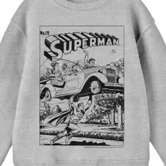 Superman Comic Cover No. 19 Crew Neck Long Sleeve Athletic Heather Youth Tee