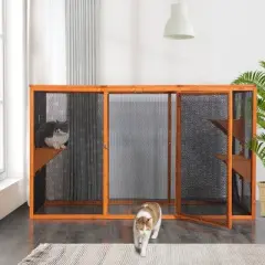 FURNIinspire Pet Crates and Houses,  Removable Cat Cage, A Waterproof Roof and Three Jumping Platforms, Adjustable, Orange, 70.9"*31.5"*42.5"