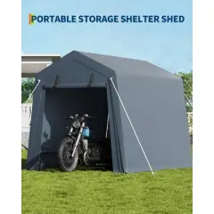 6x6 FT Portable Storage Shed, 240G Waterproof PE Tarp w/2 Zipper Doors & Vents, UV-Resistant Shelter for Motorcycle, Tools, Firewood