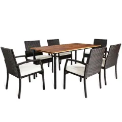 Tangkula 7PCS Patio Dining Furniture Set w/ Wooden Tabletop Cushion Umbrella Hole