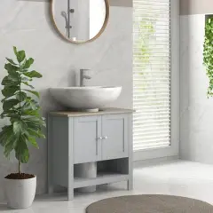kleankin 24" Bathroom Under Sink Cabinet with Storage, Pedestal Sink Cabinet, Adjustable Shelf and Open Bottom Shelf, Gray
