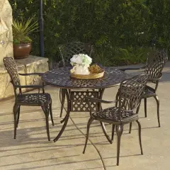 Kinger Home Arden 5-Piece Outdoor Dining Table Set with a Cast Aluminum Frame, Bronze