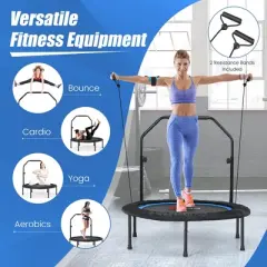 Costway 40'' Foldable Trampoline Fitness Rebounder with Resistance Bands Adjustable Home Green/Blue/Red
