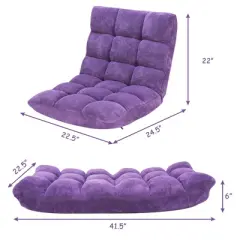 Costway Adjustable 14-Position Floor Chair Folding Gaming Sofa Chair Cushioned Purple