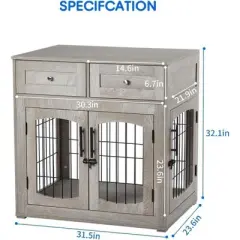 Dog Crate Wooden Kennel Indoor End Table Pet Furniture With Doors & Drawers