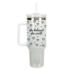Elanze Designs She Believed She Could Hearts Polka Dots 40 oz. Stainless Steel, Large Water Bottle Coffee Mug, Spill & Leak Resistant, Thermal Travel