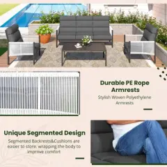 Cesicia 4-Piece Gray Patio Sofa Set With Side Table & Cushions for Relaxing in Your Backyard, Porch, Poolside