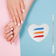 Unique Bargains Portable Heart-Shaped Nail Art Palette Silver Tone 1 Set