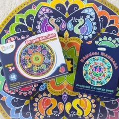 Kulture Khazana Rangoli Mandala Bundle Coloring and Sticker Book with Rangoli Mandala Circular Floor Puzzle - 48pc