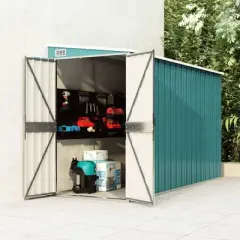 vidaXL Storage Shed Wall-mounted Garden Shed for Backyard Galvanized Steel - Green 46.5" x 113.4" x 70.1"