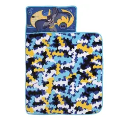 Warner Brothers Batman Blue, Grey, Yellow and Black Preschool Toddler Nap Mat with Pillow, Blanket and Name Tag