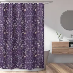 Sweet Jojo Designs Shower Curtain 72in.x72in. Boho Floral Wildflower Plum Purple and Teal
