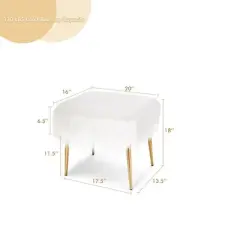 Costway Faux Fur Vanity Stool Square Furry Ottoman w/ Golden Metal Legs