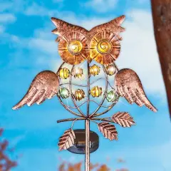 Collections Etc Solar Owl Metal Garden Stake with Glass Bead Accents