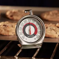Taylor Ambient Oven Grill Temperature Thermometer: Stainless Steel, Analog, Large Dial, 100-600&deg;F, Spot Clean