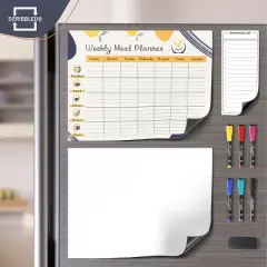 SCRIBBLEDO Magnetic Meal Planner 13"x17" Dry Erase Diet Planner with Blank  & Shopping List Magnet, 6 Markers & Eraser