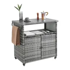 MOEPISY Outdoor Wicker Serving Cart Wheels