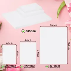 Unique Bargains Pure Cotton 140lb/300 GSM Watercolor Paint Paper for Art Painting 100 Pcs