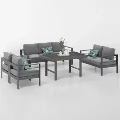 Heynemo Aluminum Patio Furniture Set,5 Pieces Modern Outdoor Conversation Set Sectional Sofa with Upgrade Cushion and Dining Table