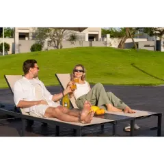 PURPLE LEAF Outdoor Double Chaise Lounge Aluminum Lounge Chairs with Adjustable Backrest Tanning Daybed Reclining Loveseat for Pool Beach Garden Patio