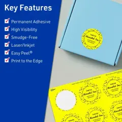 Avery Neon Yellow Paper Labels, 1.5" Diameter Round