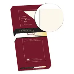 Southworth 100% Cotton Resume Envelope, #10, Commercial Flap, Gummed Closure, 4.13 x 9.5, Ivory, 50/Box