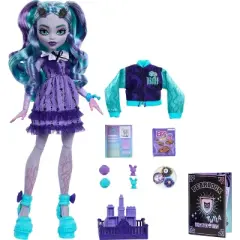 Monster High 10.5" Fearbook Twyla Fashion Doll with Varsity Jacket, Yearbook, and Music Accessories