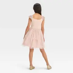 Zenzi Girls' Cap Sleeve Tiered Dress - Blush Pink