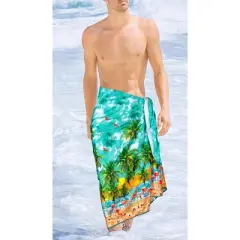 HAPPY BAY Men's Swimwear Cover Up Swim Wrap Beachwear Sarongs Beach Lava Lava Hawaiian Pareo Summer Long Sulu for Men One Size Green, flamingo