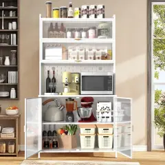 GlasFlength Kitchen Storage Farmhouse Kitchen Pantry Cabinet Freestanding Cupboard Accent Storage Cabinet for Kitchen, White, 31.5"*16.53"*73"