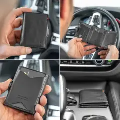 Donbolso Leather Credit Card Holder Slim Wallet for Men - Black