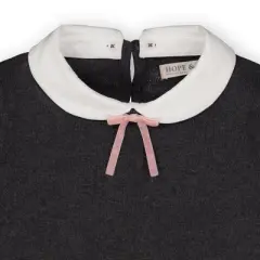 Hope & Henry Girls' Organic Cotton French Look Sweater with Collar and Bow, Infant