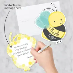 Big Dot of Happiness Honey Bee - Shaped Thank You Cards - Baby Shower or Birthday Party Thank You Note Cards with Envelopes - Set of 12