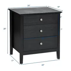 Costway Nightstand Beside End Side Table Accent Table Organizer W/3 Drawers Black