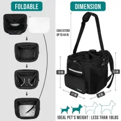 PetAmi Dog Bike Basket, Soft-Sided Ventilated Carrier Backpack, Pet Bicycle Handlebar Puppy Cat Kitten, Car Booster Seat Safety Strap