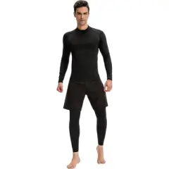 Anna-Kaci Active Men's Long Sleeve Compression Shirt with Contrast Stitching and Athletic Fit