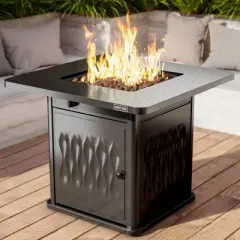 East Oak 32" Brazi Propane Square Outdoor Tabletop Fireplace Black: Iron Frame, Rust & Heat-Resistant