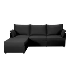 NicBex 93.7 Inch L-Shaped Sectional Sofa,3-Seat Couch with Movable Ottoman and 2 Pillows for Living Room,Bedroom